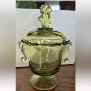 Imperial Waverly Sunshine Green Candy Dish & Lid with Seahorse Handles